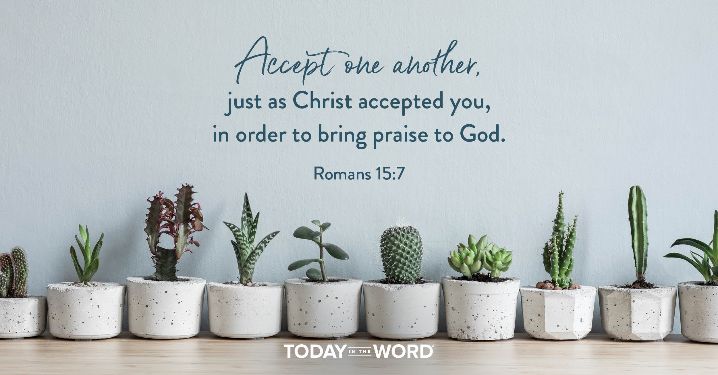 Daily Devotional Bible Verse | Romans 15:7 Accept one another, just as Christ accepted you, in order to bring praise to God.